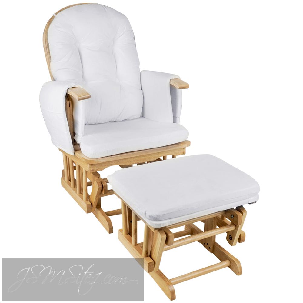 Baby Breast Feeding Sliding Glider Chair w/ Ottoman Natural Wood image